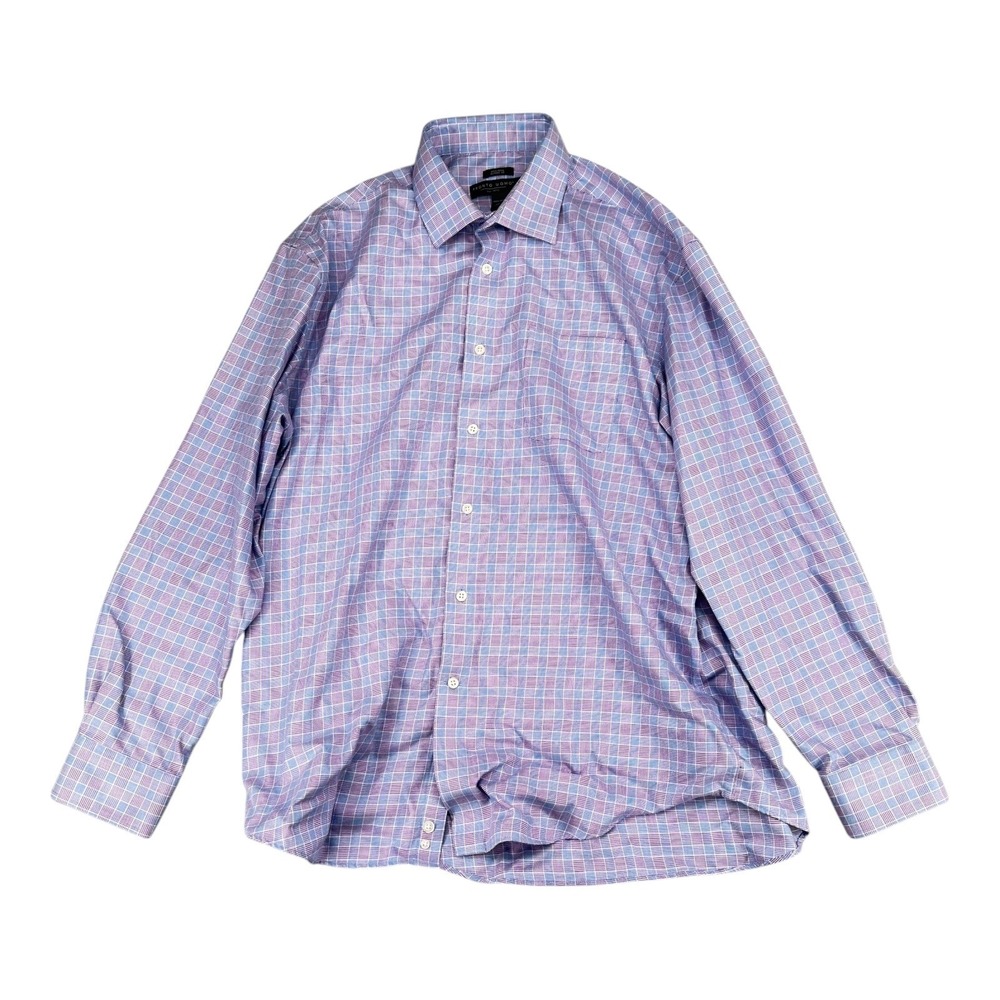 Pronto Uomo Men's 16.5 34/35 Purple Blue LS Button Dress Shirt Non Iron Classic